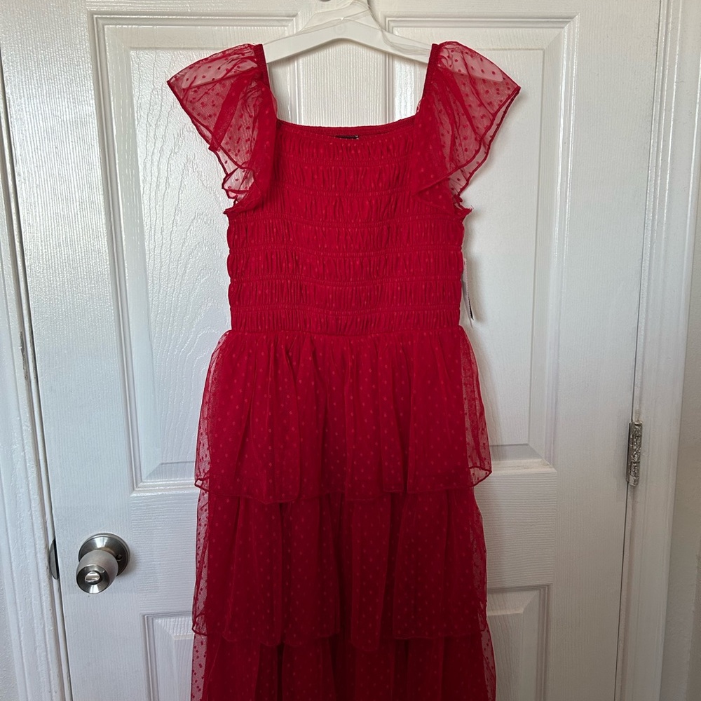 ❌SOLD❌Red Tiered Ruffle Dress